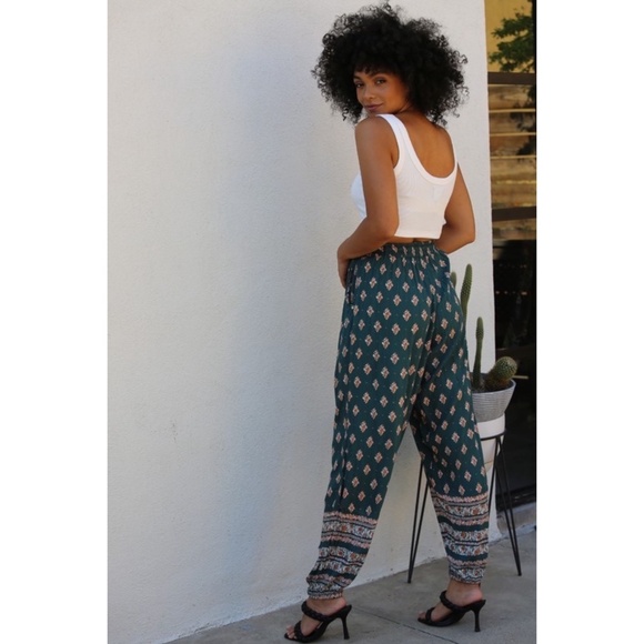 ANGIE Dark Green Boho Print Joggers - Picture 6 of 8